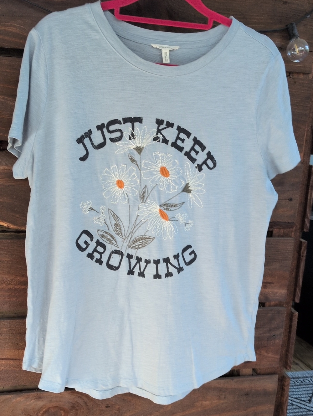 Maurices Light Blue 'Just Keep Growing' Daisy Graphic Tee MEDIUM